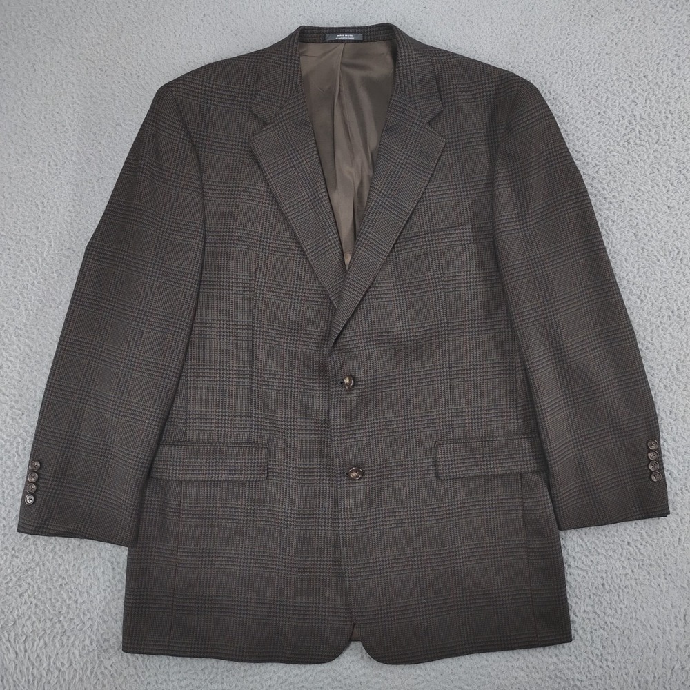 Austin Reed Jacket Mens 46L Brown Plaid Houndstooth Wool Single Vented Blazer